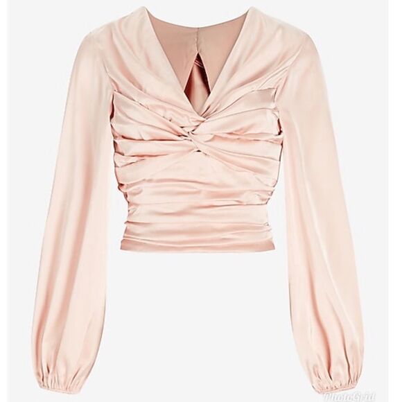 Express Twist Front Tie Back Top in Pale Pink - Picture 3 of 7